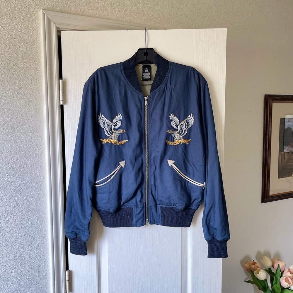 Rrl Reversible Bomber Jacket Eagle Embroidery Twi… - image 2